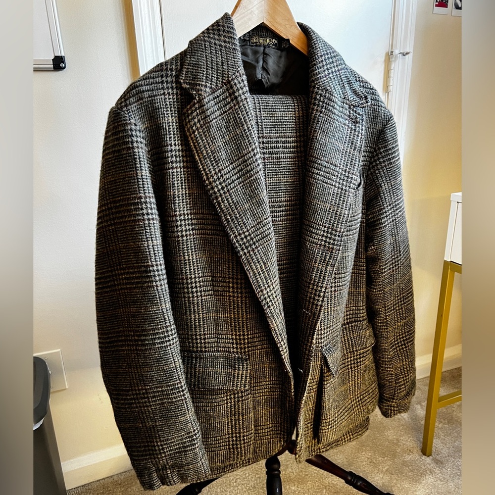 Double RL slim houndstooth wool twill suit trouser and jacket.